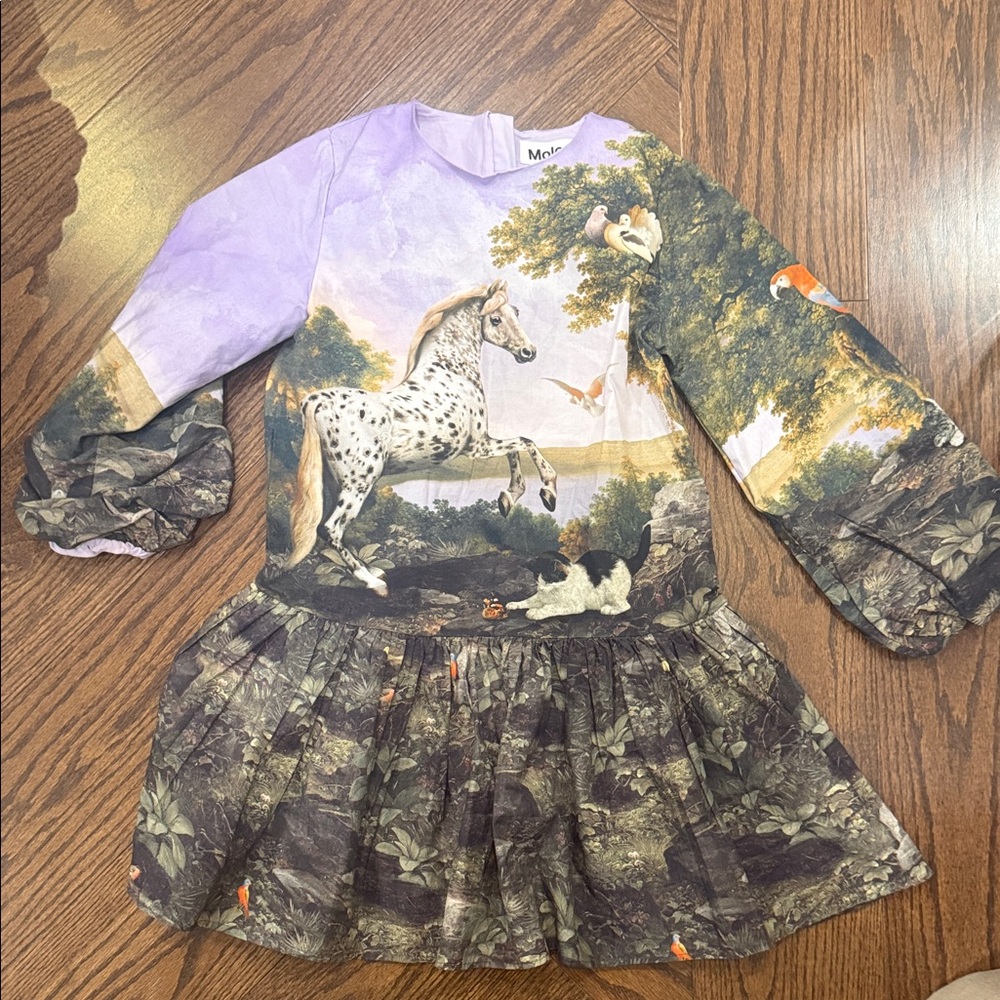 Whimsical Purple and Green Dress with Horse Print MOLO